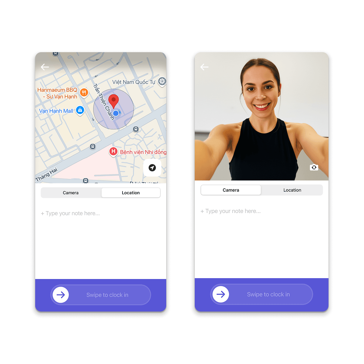 location and photo clock-in on Camelo